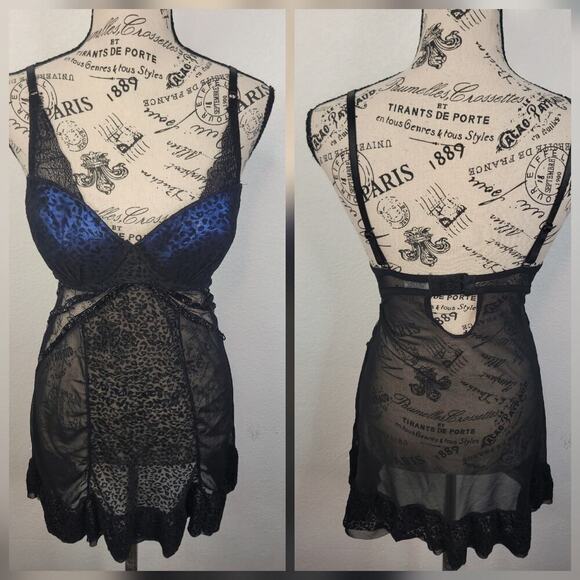 Rampage Dresses & Skirts - Rampage Chemise Dress 3Sz Small Mesh Lace Overlaid Fairy Black Leopard Blings